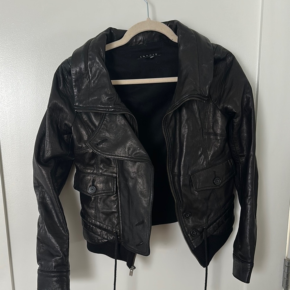 Theory Black Leather Jacket Classic Style